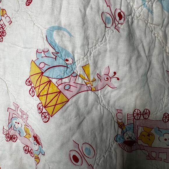 VTG Elephant Giraffe Circus Zoo Carldyke Quilted Baby Blanket Pink Blue - Picture 5 of 12
